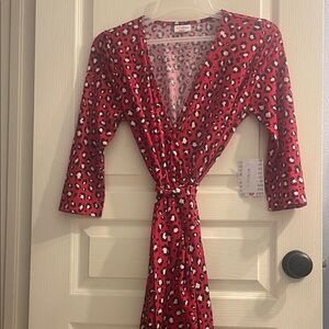 LuLaRoe “Michelle” Red Leopard Print Wrap Dress size small New with tags.